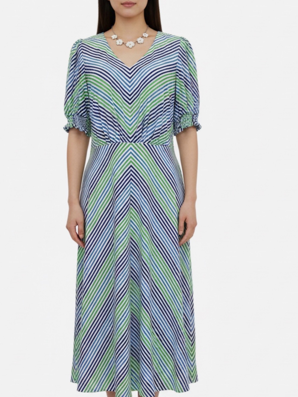 Lauren Ralph Lauren Blue and Green Chevron Stripe Midi Dress Size 8